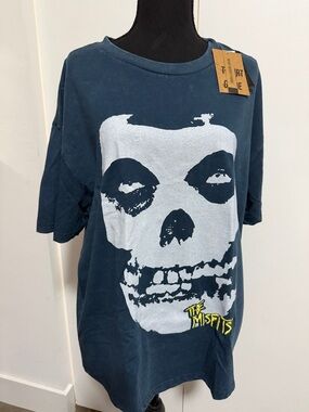The Misfits Skull Graphic Tee - distressed dark teal blue, embroidered logo